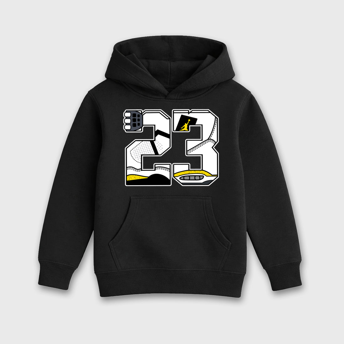 23 Baby & Kids Graphic Hoodie featuring original artwork designed to match the Air Jordan 4 Tour Yellow. Black 2 Kids Graphic Sweater.