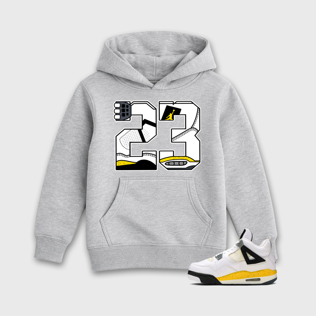 23 Baby & Kids Graphic Hoodie featuring original artwork designed to match the Air Jordan 4 Tour Yellow. Heather Grey 1 Kids Graphic Sweater.