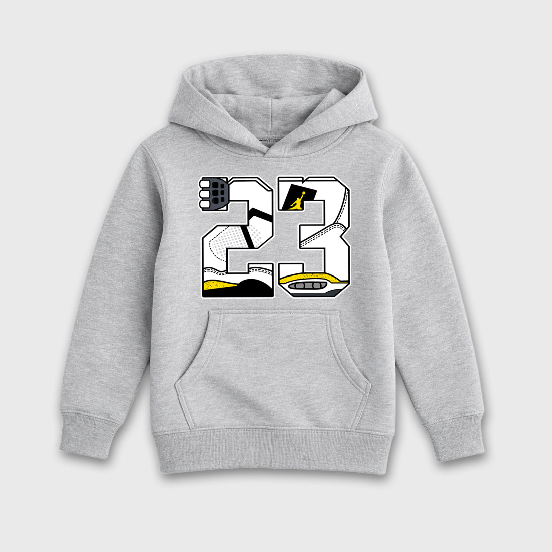 23 Baby & Kids Graphic Hoodie featuring original artwork designed to match the Air Jordan 4 Tour Yellow. Heather Grey 2 Kids Graphic Sweater.