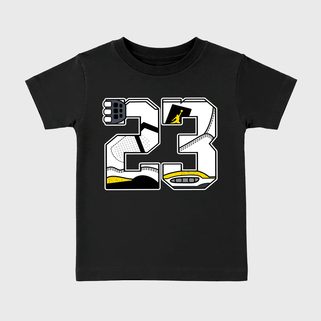 23 Baby & Kids Graphic T-Shirt featuring original artwork designed to match the Air Jordan 4 Tour Yellow. Black 2 Kids Graphic Tee.
