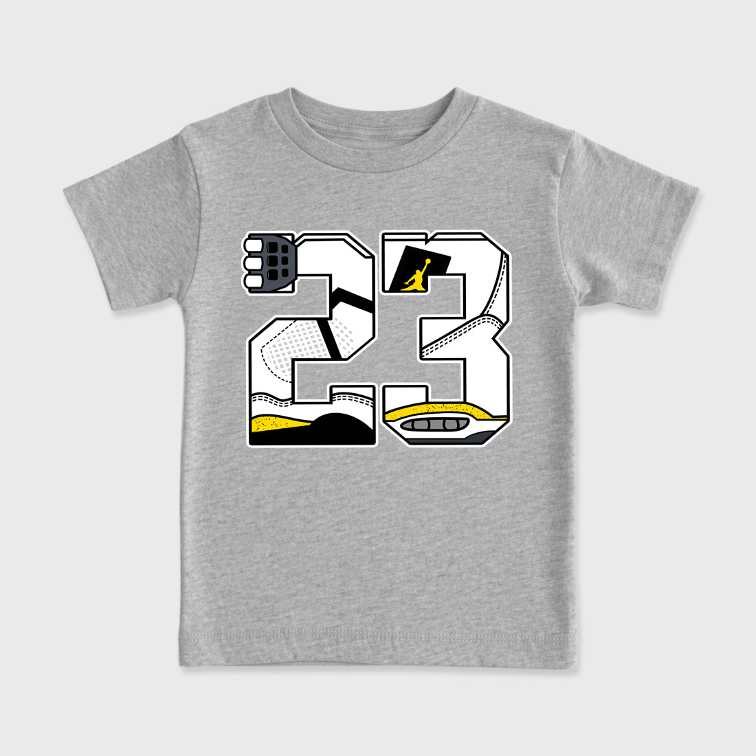 23 Baby & Kids Graphic T-Shirt featuring original artwork designed to match the Air Jordan 4 Tour Yellow. Heather Grey 2 Kids Graphic Tee.