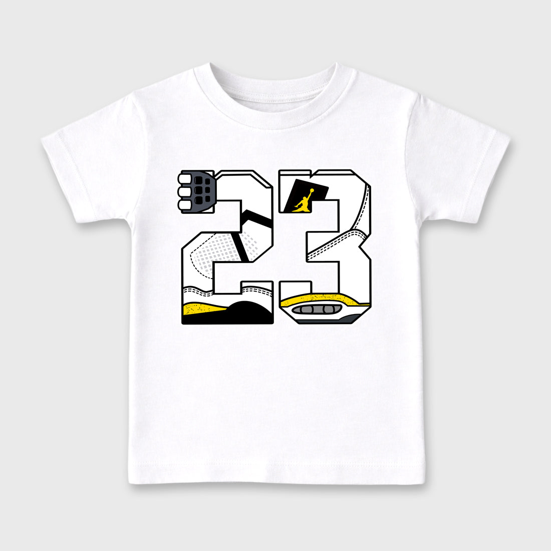 23 Baby & Kids Graphic T-Shirt featuring original artwork designed to match the Air Jordan 4 Tour Yellow. White 2 Kids Graphic Tee.