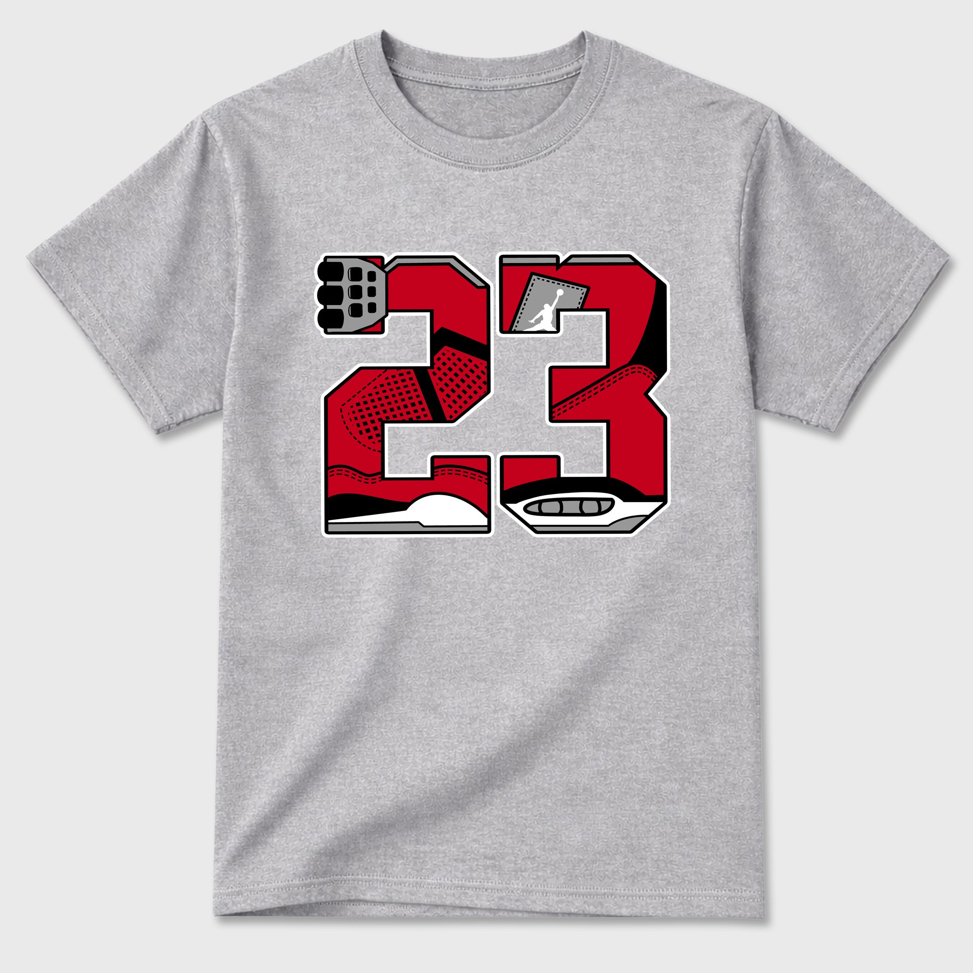 23 Graphic T-Shirt sneaker match tee designed for the , featuring coordinated color options for a perfect streetwear match. Heather Grey 2 shirt.