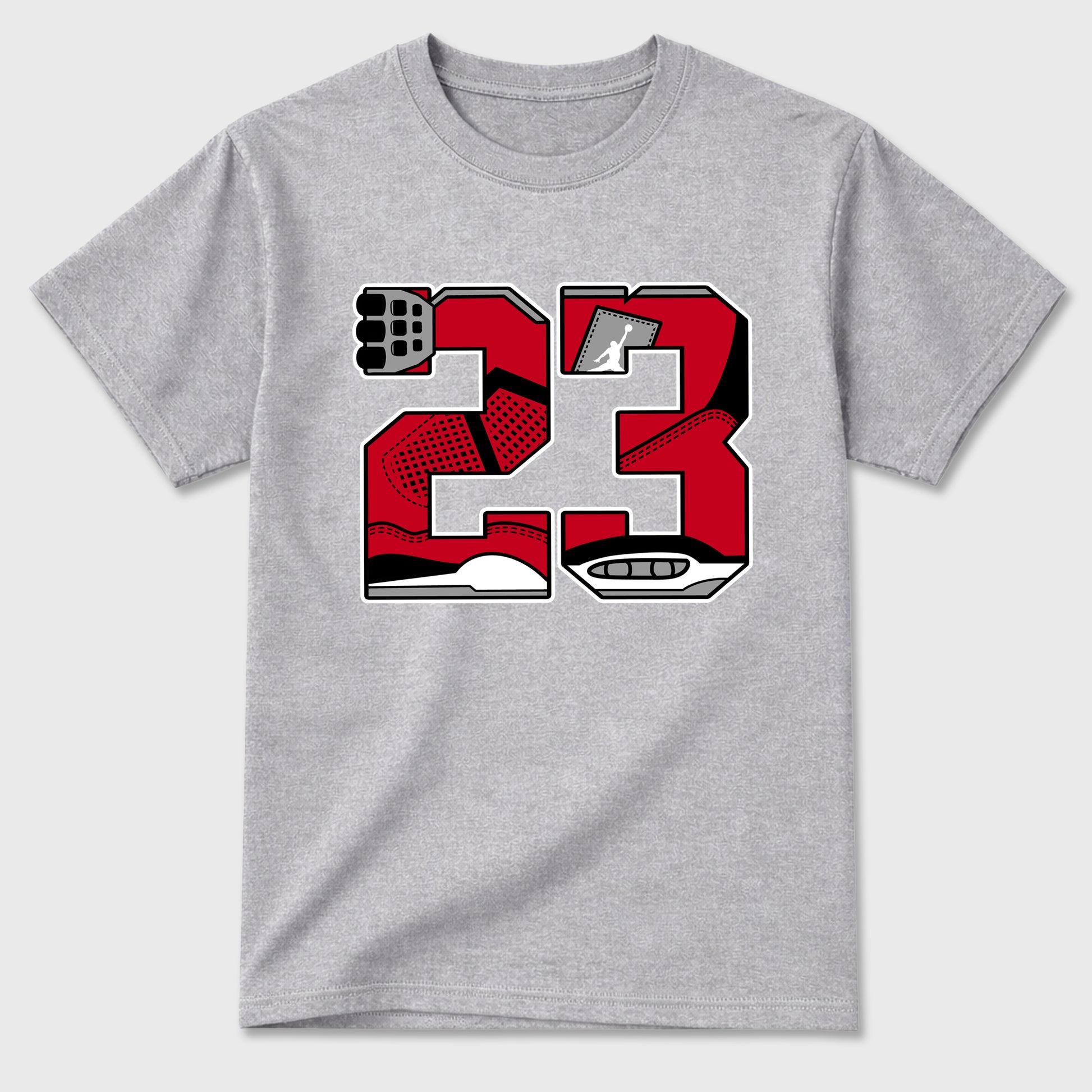 23 Graphic T-Shirt sneaker match tee designed for the , featuring coordinated color options for a perfect streetwear match. Heather Grey 2 shirt.