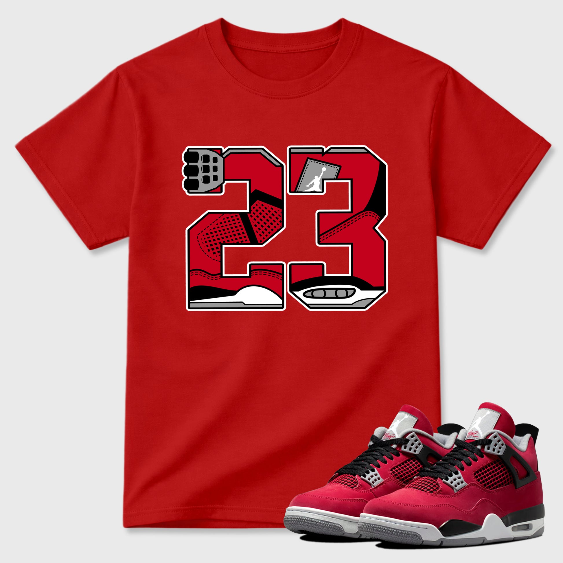 23 Graphic T-Shirt sneaker match tee designed for the , featuring coordinated color options for a perfect streetwear match. Red 1 shirt.