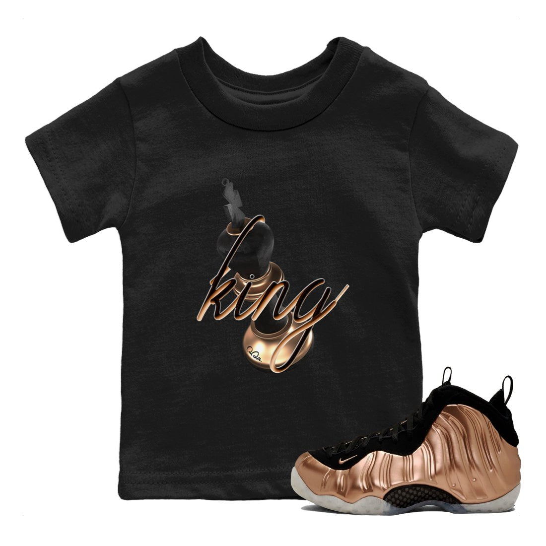 Foams One Metallic Copper shirts to match jordans 3D King sneaker match tees Air Foamposite One Metallic Copper match shoes to clothes SNRT Sneaker Tees Youth Baby Black 1 tee