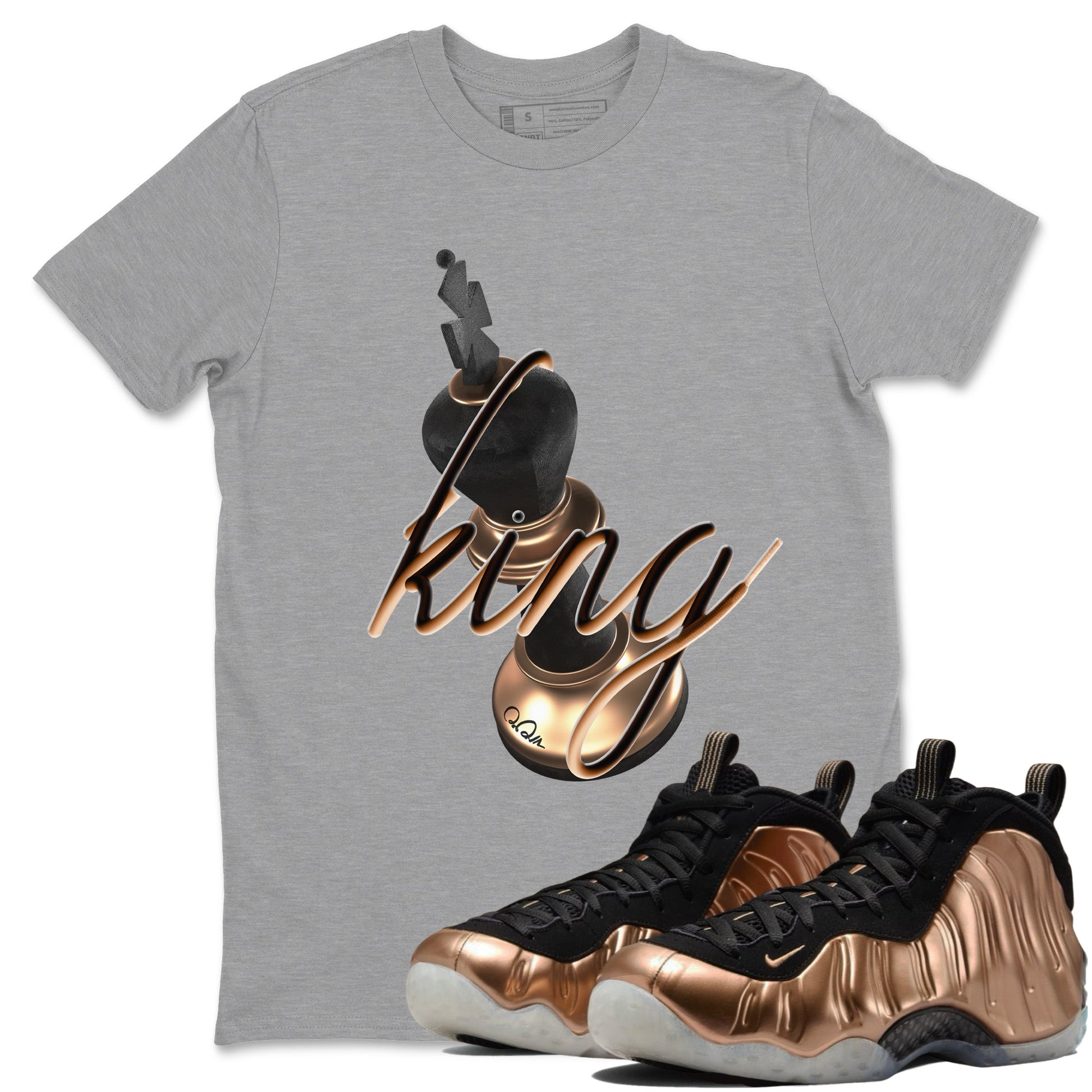 Foams One Metallic Copper shirts to match jordans 3D King sneaker match tees Air Foamposite One Metallic Copper match shoes to clothes SNRT Sneaker Tees unisex cotton Heather Grey 1 shirts