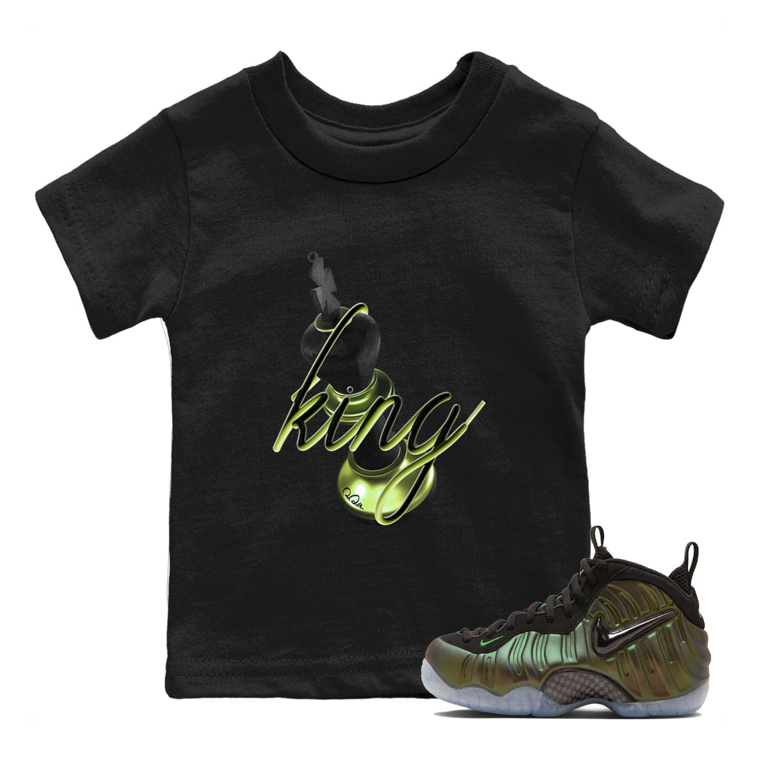 Sneaker match tees – Sneaker Tees To Match Air Foamposite One Pine Green Shoes – 3D King Kids T-Shirt Black 1
