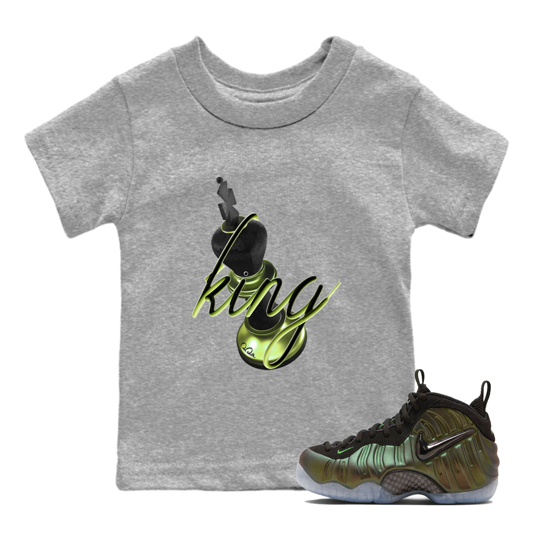 Sneaker match tees – Sneaker Tees To Match Air Foamposite One Pine Green Shoes – 3D King Kids T-Shirt Heather Grey 1