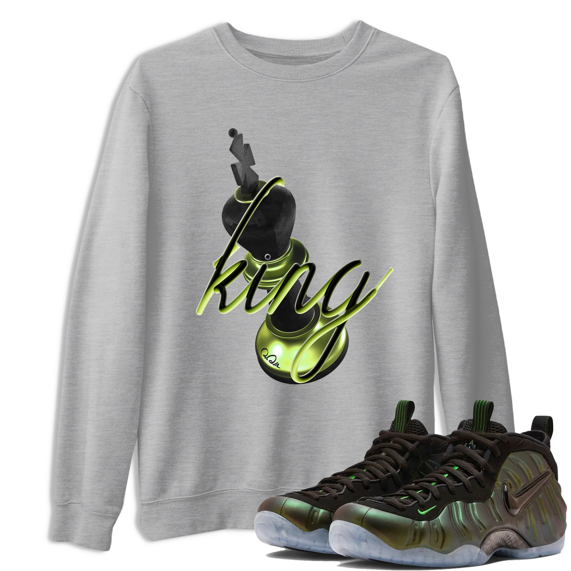 Sneaker match tees – Sneaker Tees To Match Air Foamposite One Pine Green Shoes – 3D King Tee Heather Grey 1