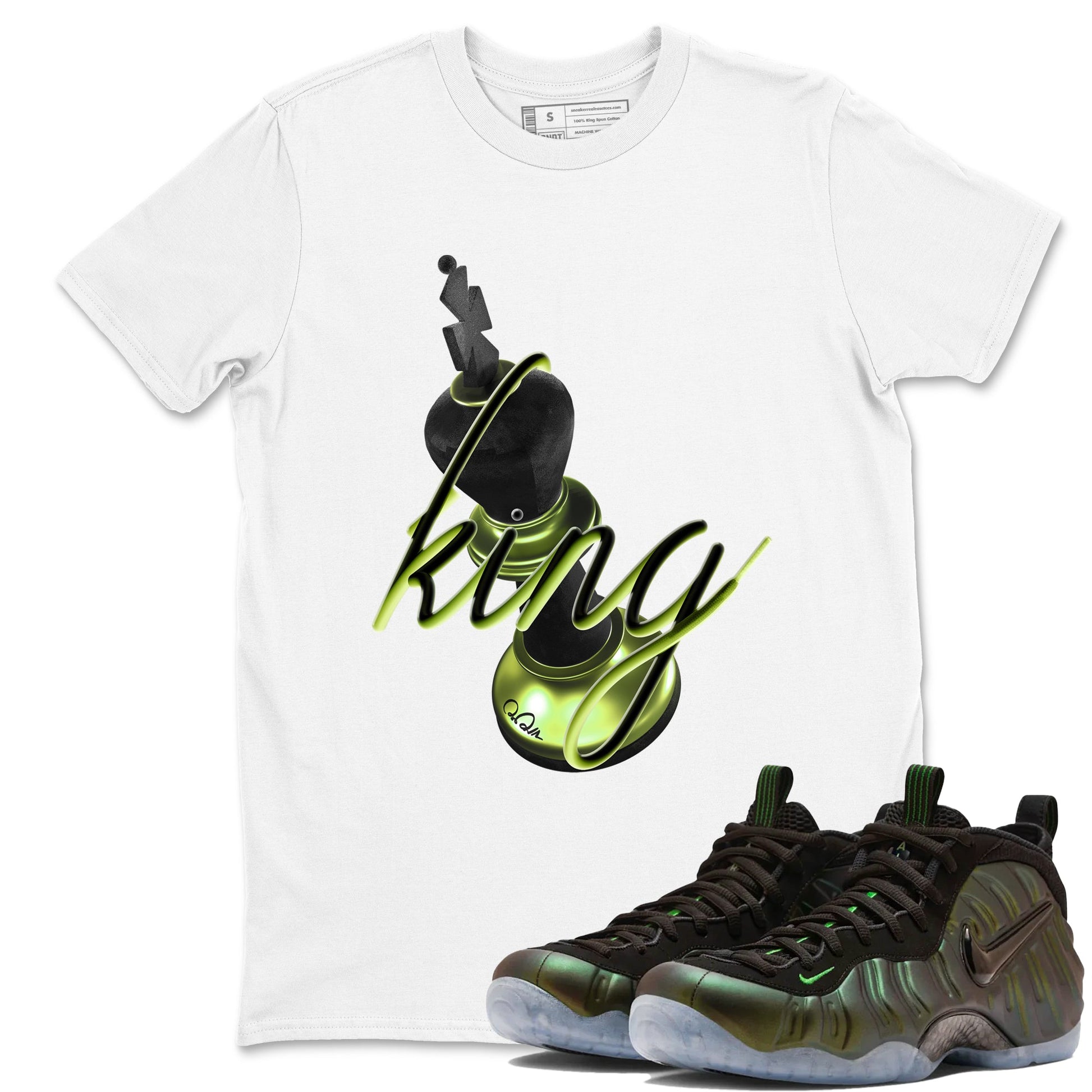 Sneaker match tees – Sneaker Tees To Match Air Foamposite One Pine Green Shoes – 3D King Tee White 1