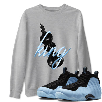3D King sneaker match t-shirt styled to complete your fit with the Air Foamposite One Psychic Blue sneakers, shown in Heather Grey 1.