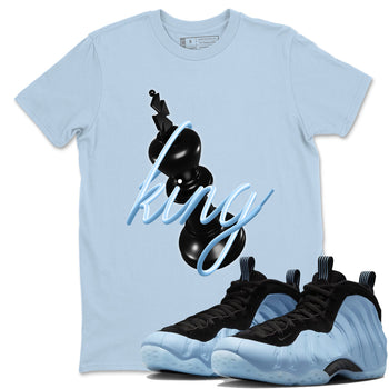 3D King sneaker match t-shirt styled to complete your fit with the Air Foamposite One Psychic Blue sneakers, shown in Light Blue 1.