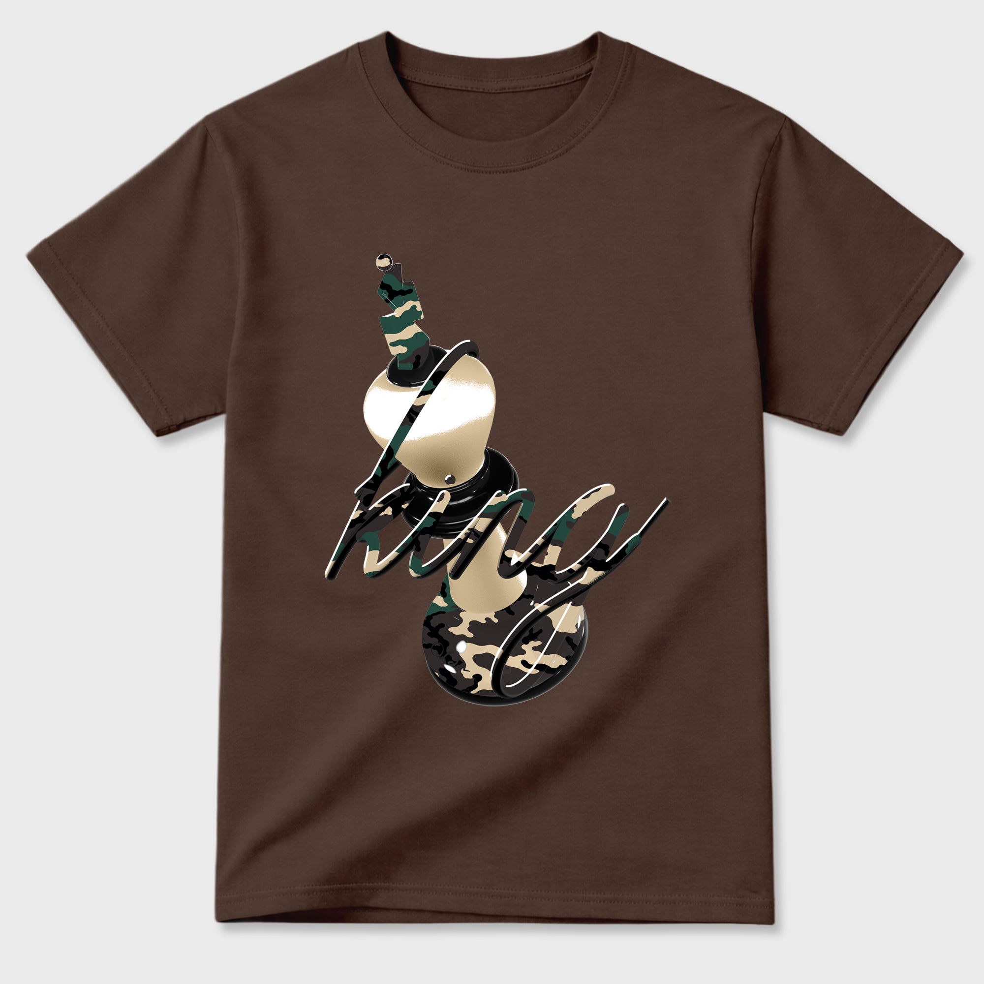 3D King Graphic T-Shirt featuring original streetwear artwork designed to match the Air Foamposite Pro Green Camo. Dark Chocolate 2 Graphic T-Shirt.