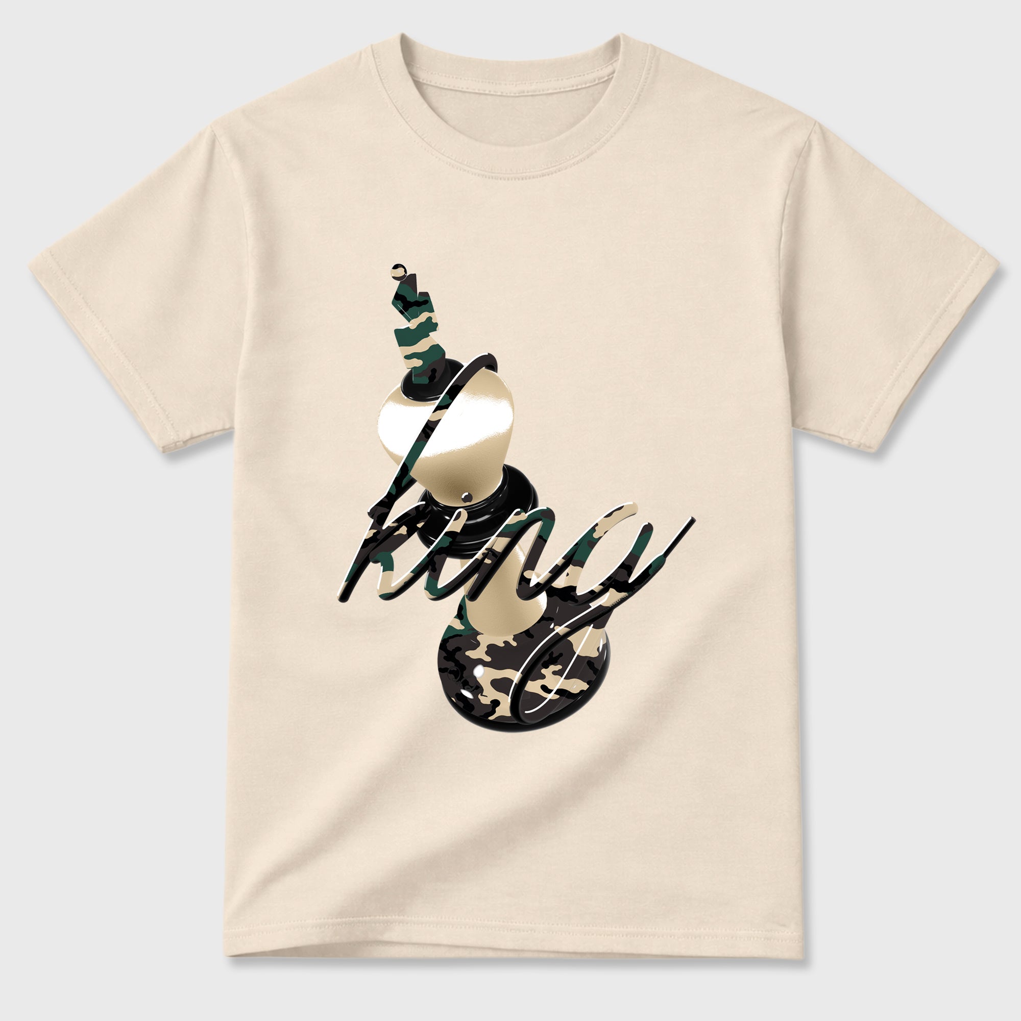 3D King Graphic T-Shirt featuring original streetwear artwork designed to match the Air Foamposite Pro Green Camo. Natural 2 Graphic T-Shirt.