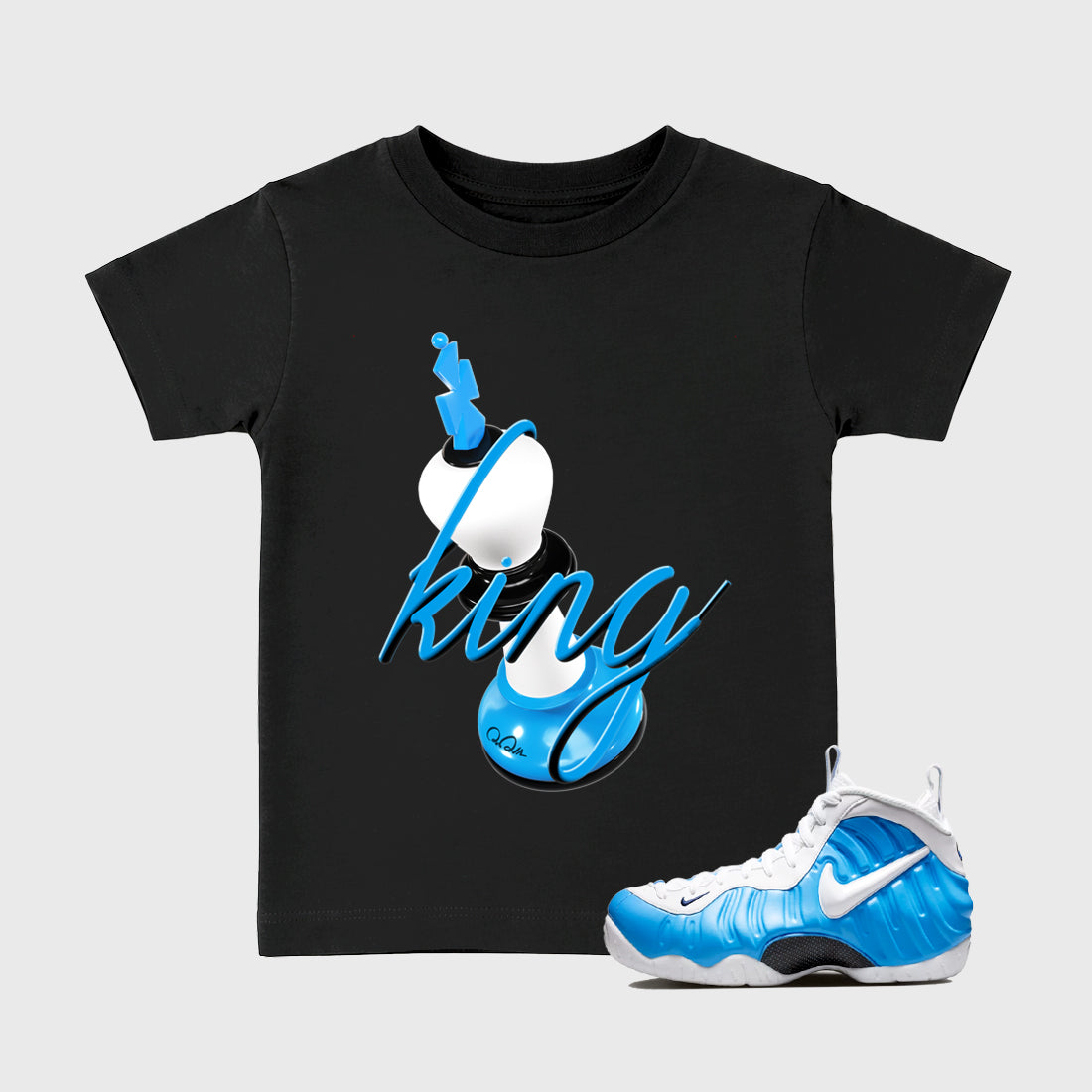 Best Sneakerfit Graphic Tee. Graphic Outfits. Sneaker Tees To Match Air Foamposite Pro University Blue Sneakers – 3D King Kids T-Shirt Black 1