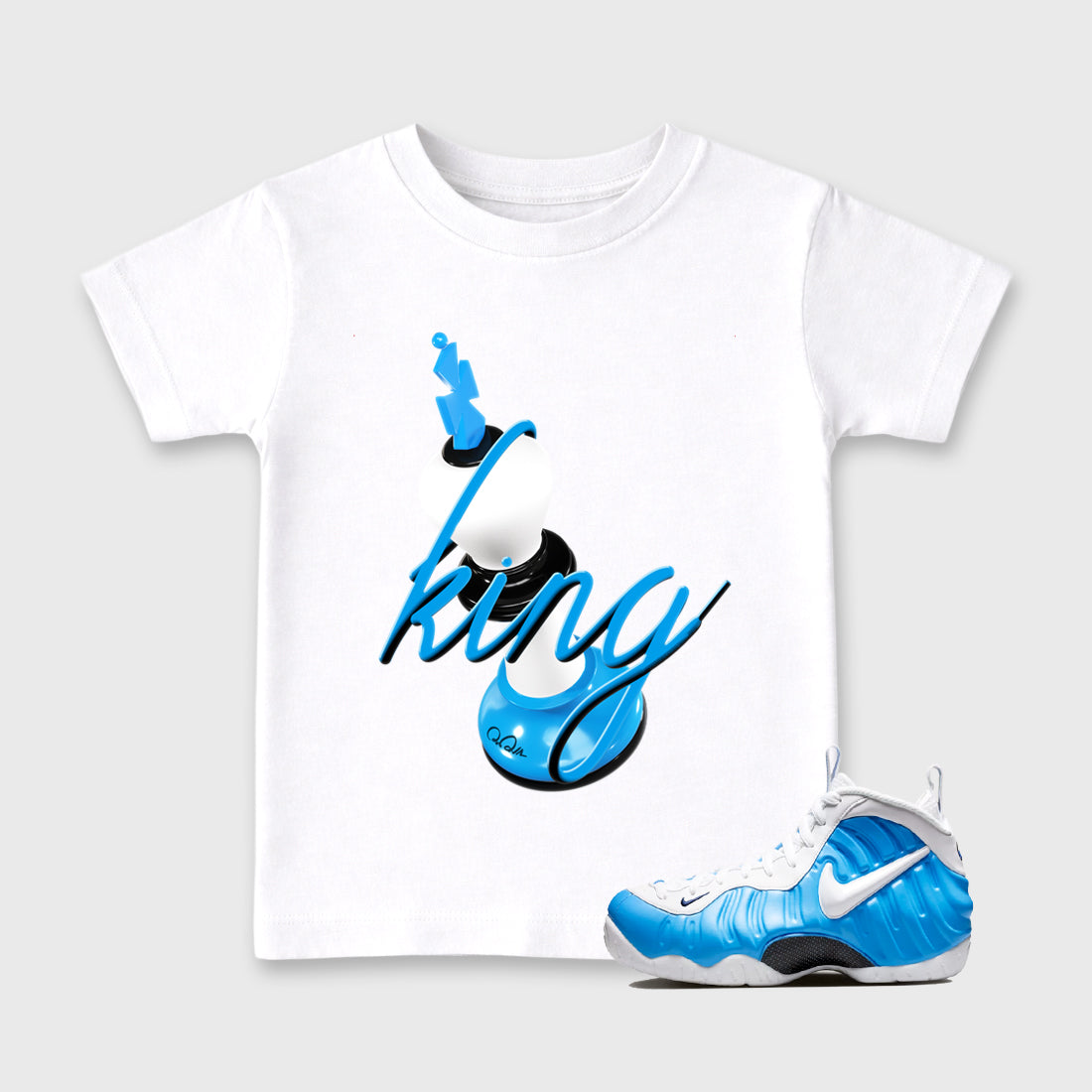 Best Sneakerfit Graphic Tee. Graphic Outfits. Sneaker Tees To Match Air Foamposite Pro University Blue Sneakers – 3D King Kids T-Shirt White 1