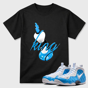 Best Sneakerfit Graphic Tee. Graphic Outfits. Sneaker Tees To Match Air Foamposite Pro University Blue Sneakers – 3D King Tee Black 1