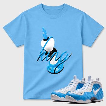 Best Sneakerfit Graphic Tee. Graphic Outfits. Sneaker Tees To Match Air Foamposite Pro University Blue Sneakers – 3D King Tee Carolina Blue 1