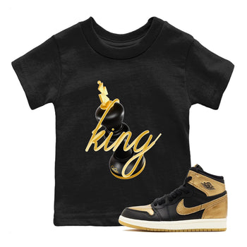 1s Black Metallic Gold shirts to match jordans 3D King sneaker match tees Air Jordan 1 Black Metallic Gold SNRT Sneaker Tees streetwear brand Baby and Youth Black 1 cotton tee
