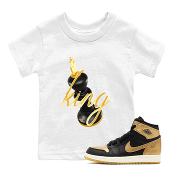 1s Black Metallic Gold shirts to match jordans 3D King sneaker match tees Air Jordan 1 Black Metallic Gold SNRT Sneaker Tees streetwear brand Baby and Youth White 1 cotton tee