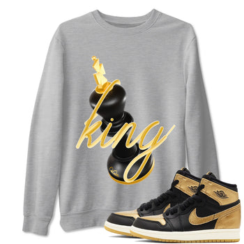 1s Black Metallic Gold shirts to match jordans 3D King sneaker match tees Air Jordan 1 Black Metallic Gold SNRT Sneaker Tees streetwear brand Heather Grey 1 unisex cotton tee