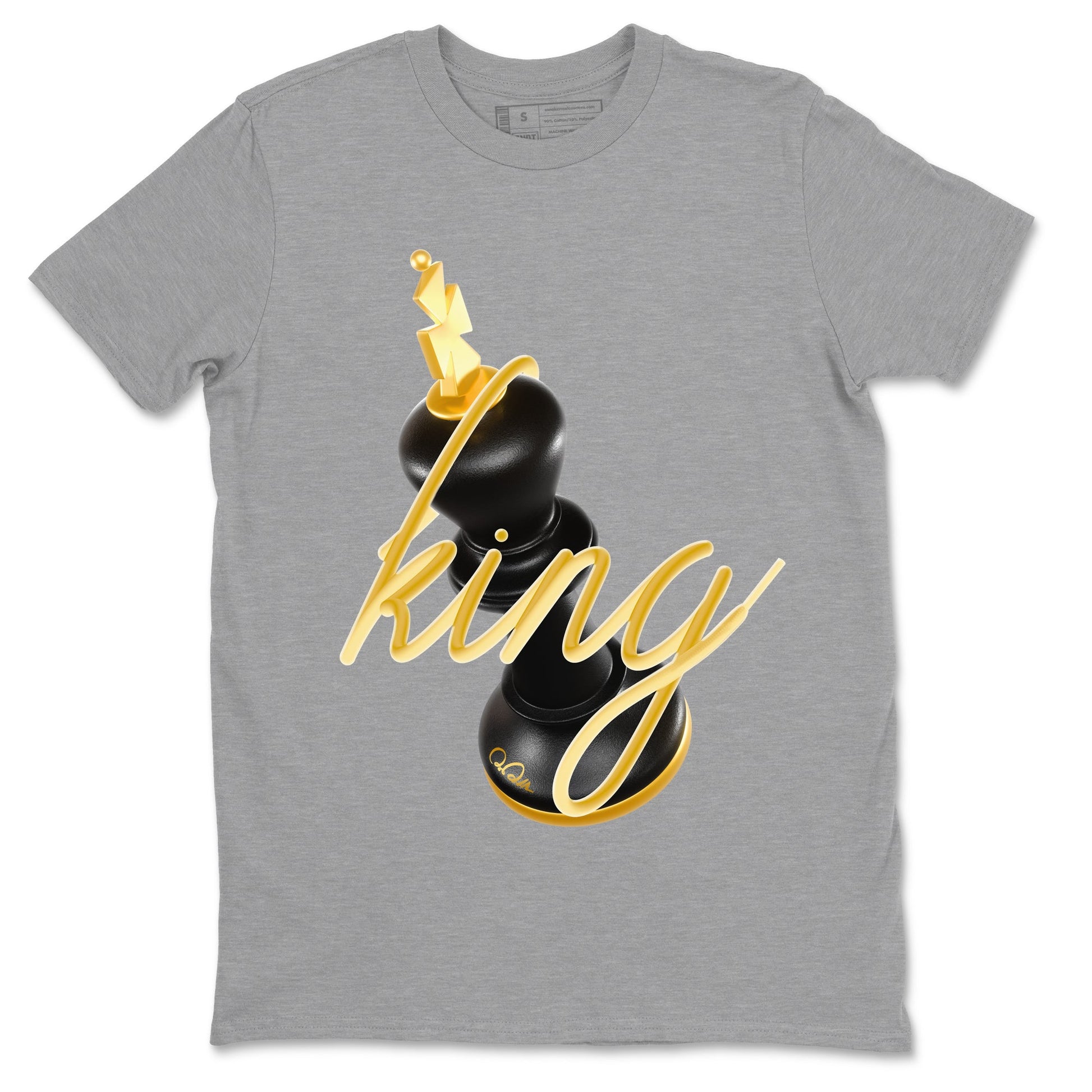 1s Black Metallic Gold shirts to match jordans 3D King sneaker match tees Air Jordan 1 Black Metallic Gold SNRT Sneaker Tees streetwear brand Heather Grey 2 unisex cotton tee