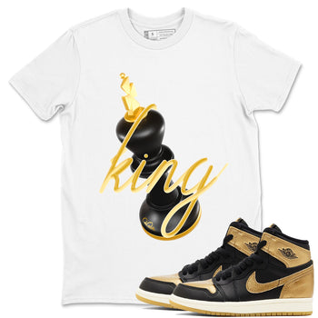 1s Black Metallic Gold shirts to match jordans 3D King sneaker match tees Air Jordan 1 Black Metallic Gold SNRT Sneaker Tees streetwear brand White 1 unisex cotton tee