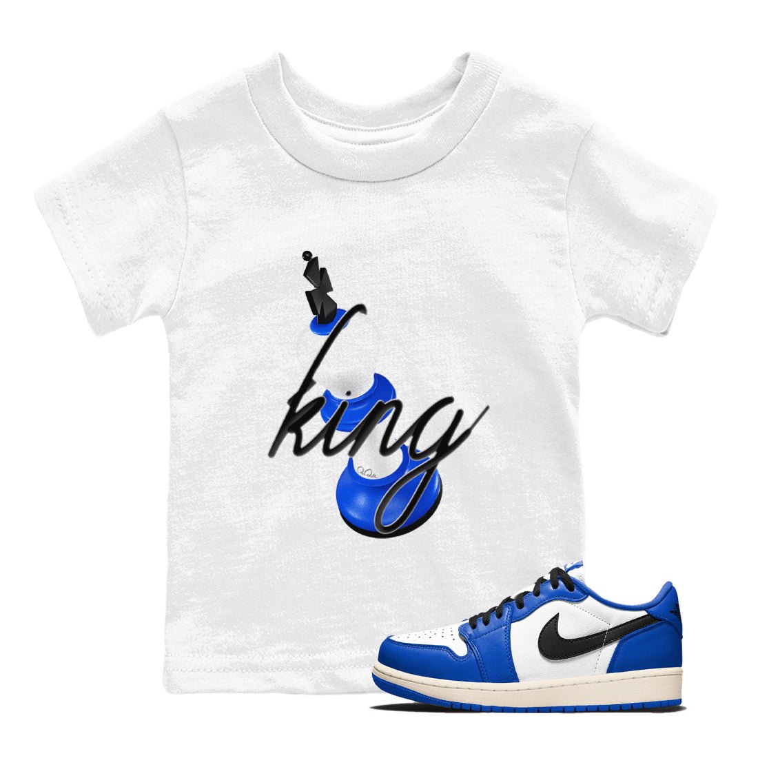 AJ1 Game Royal shirt to match jordans 3D King sneaker tees Air Jordan 1 Game Royal SNRT sneaker release tees baby toddler White 1 cotton Shirt