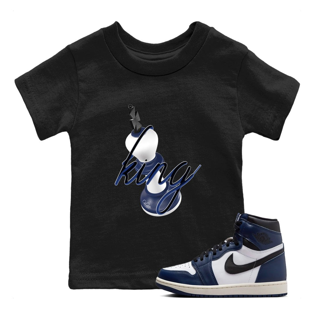 1s Midnight Navy shirts to match jordans 3D King sneaker match tees Air Jordan 1 Midnight Navy match shoes to clothes SNRT Sneaker Tees Youth Baby Black 1 tee