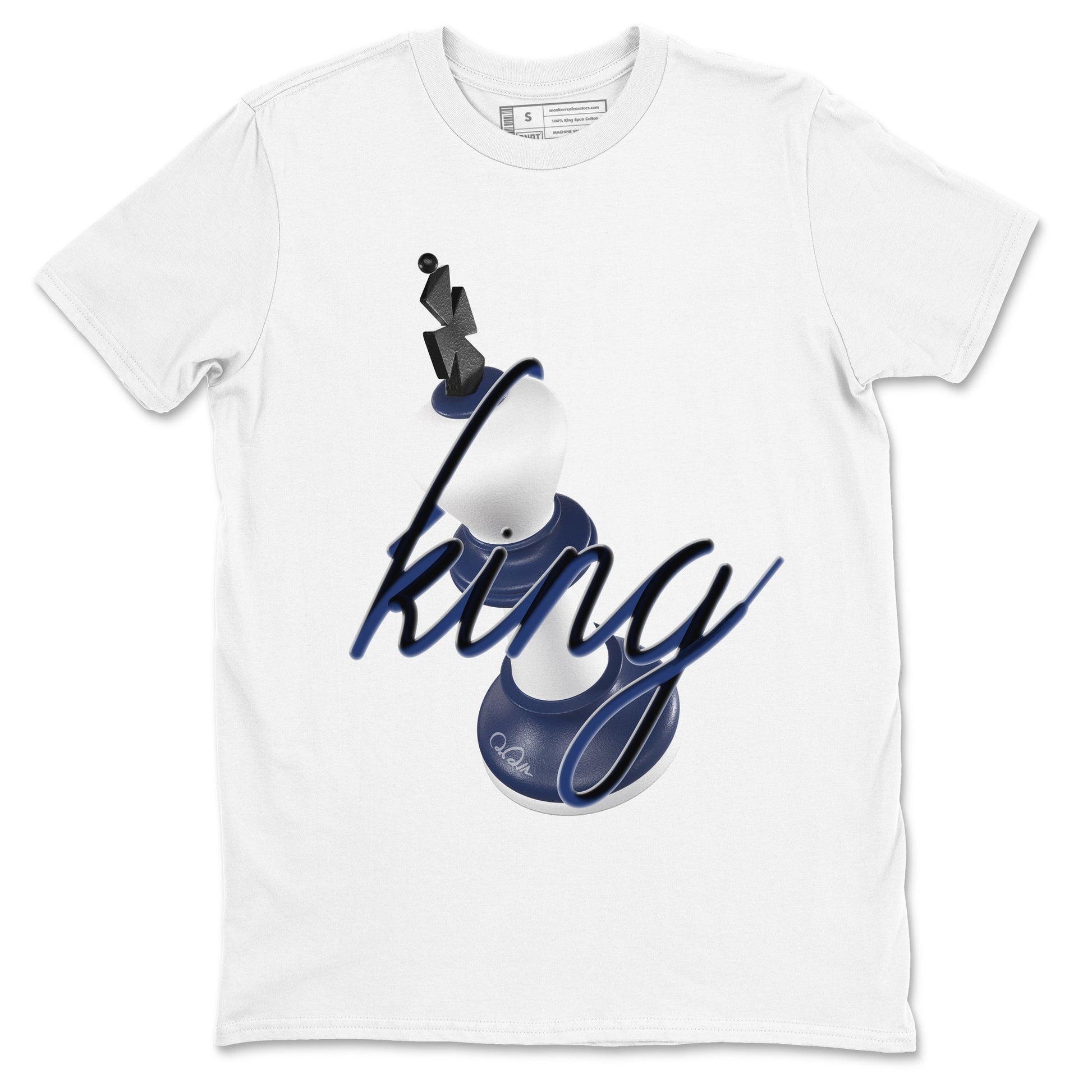 1s Midnight Navy shirts to match jordans 3D King sneaker match tees Air Jordan 1 Midnight Navy match shoes to clothes SNRT Sneaker Tees unisex cotton White 2 shirts