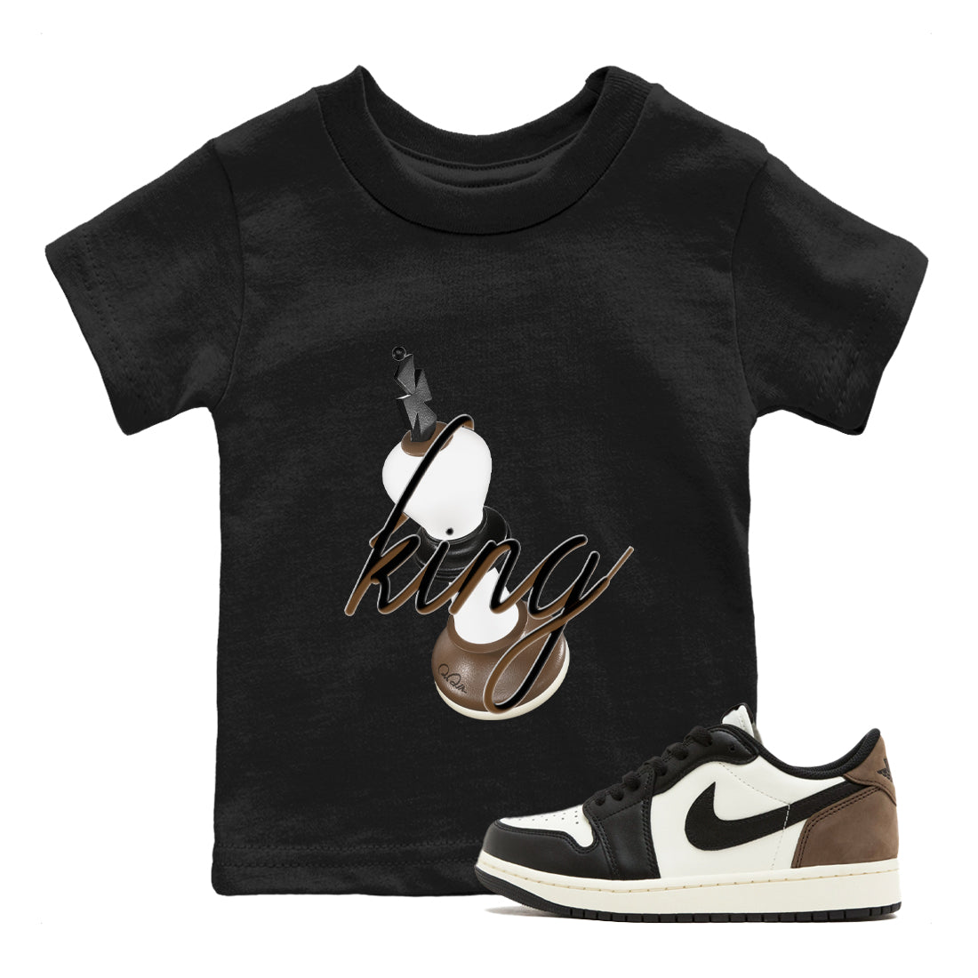 1s Low OG Mocha shirts to match jordans 3D King sneaker match tees Air Jordan 1 Mocha match shoes to clothes SNRT Sneaker Tees Youth Baby Black 1 tee