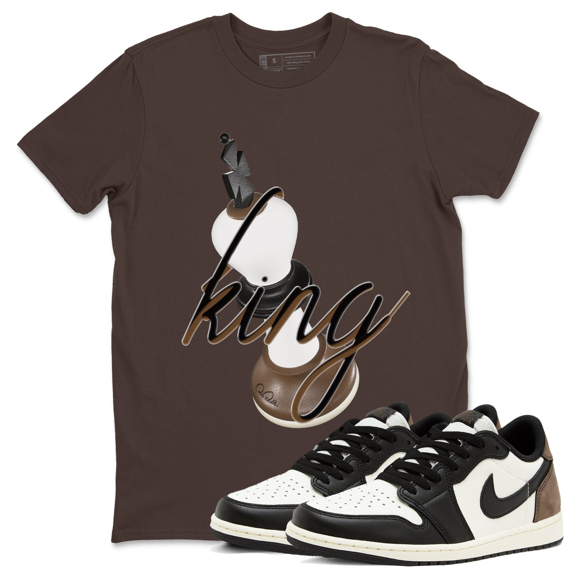 1s Low OG Mocha shirts to match jordans 3D King sneaker match tees Air Jordan 1 Mocha match shoes to clothes SNRT Sneaker Tees unisex cotton Dark Chocolate 1 shirts