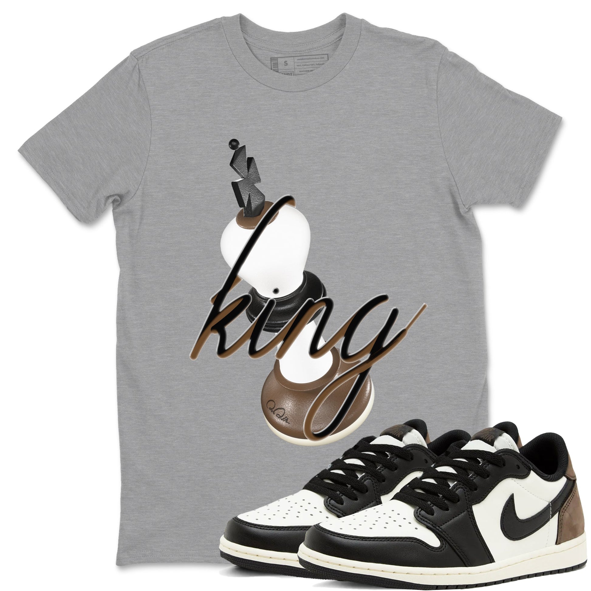 1s Low OG Mocha shirts to match jordans 3D King sneaker match tees Air Jordan 1 Mocha match shoes to clothes SNRT Sneaker Tees unisex cotton Heather Grey 1 shirts