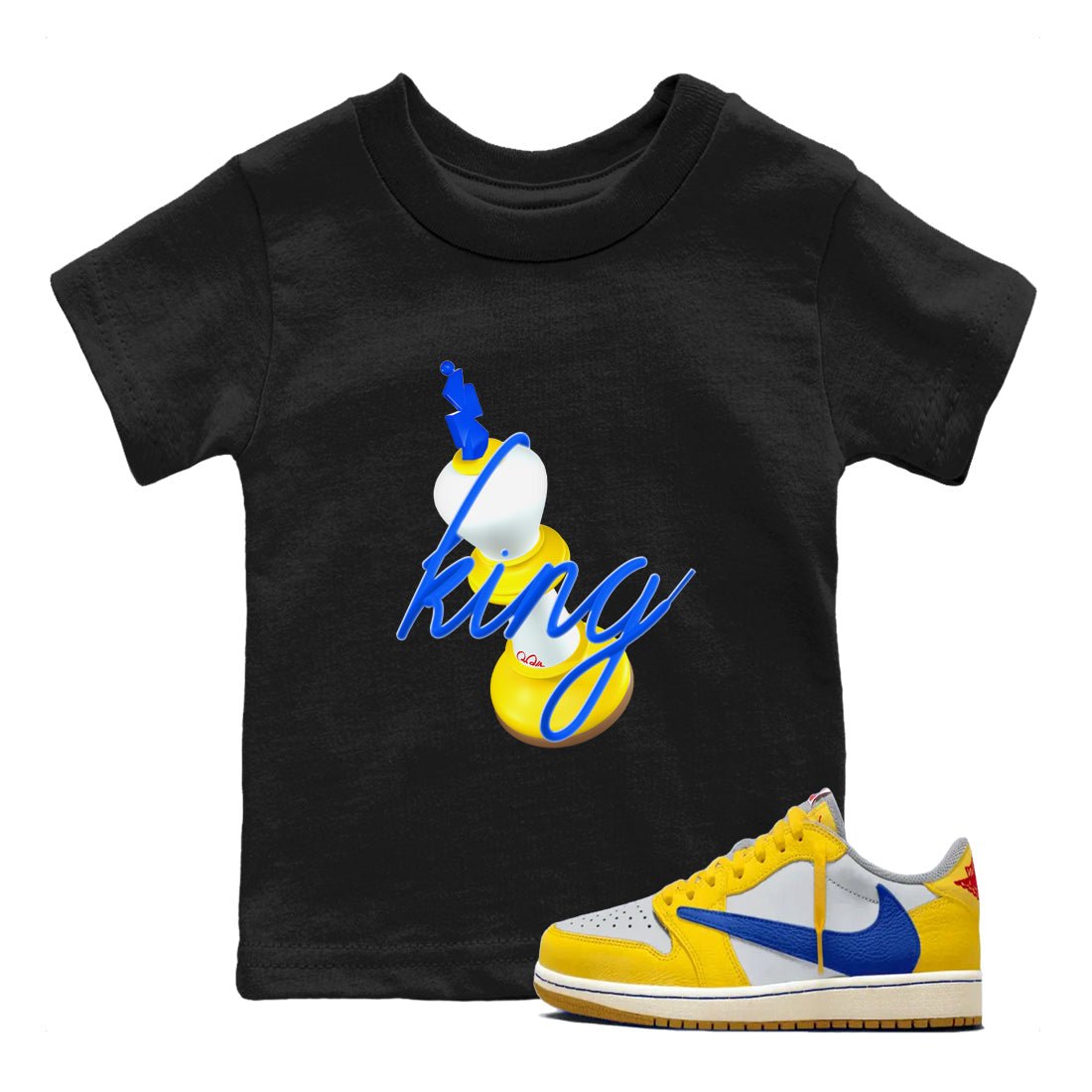 1s Travis Scott Canary shirt to match jordans 3D King sneaker tees Air Jordan 1 Travis Scott Canary SNRT sneaker release tees baby toddler Black 1 cotton Shirt