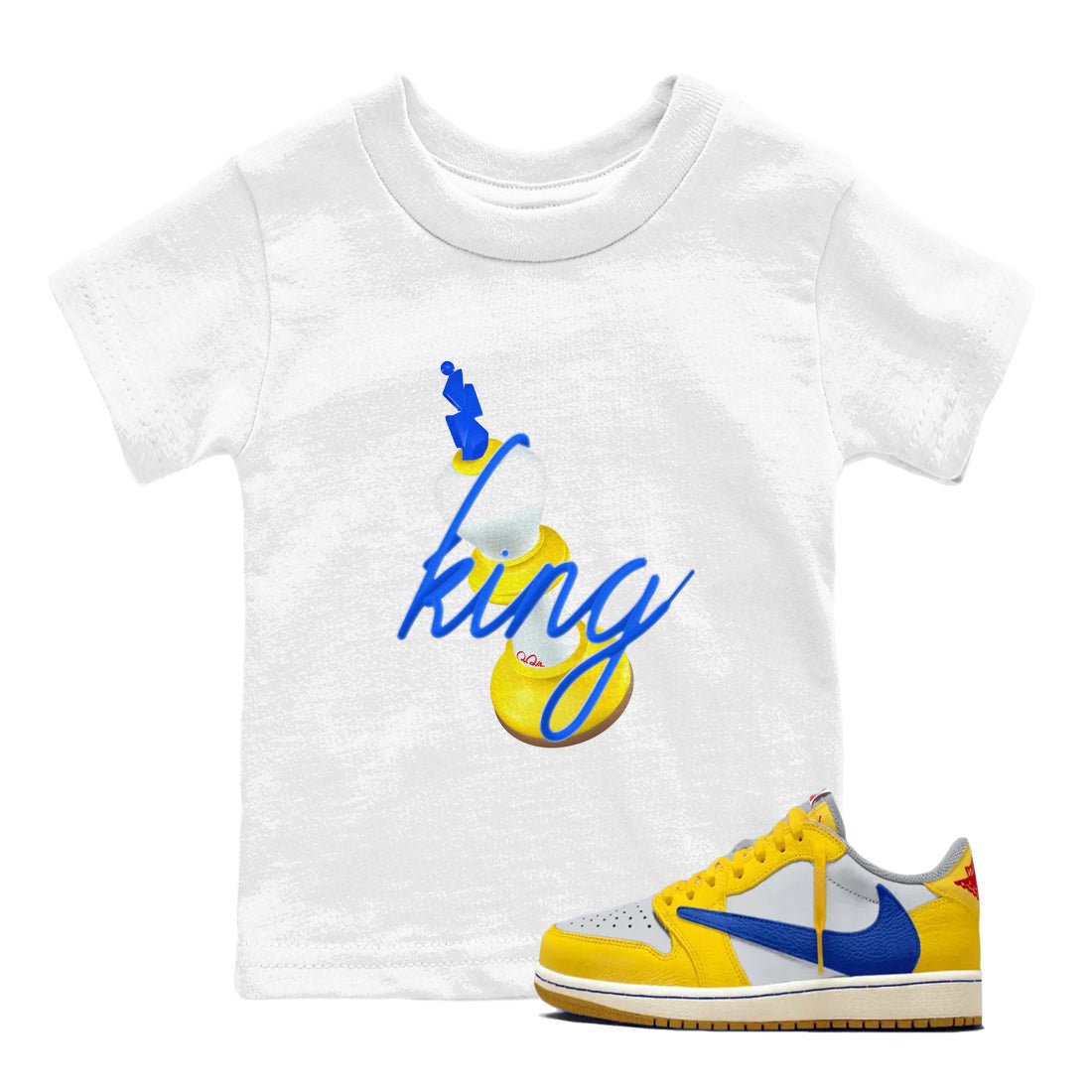 1s Travis Scott Canary shirt to match jordans 3D King sneaker tees Air Jordan 1 Travis Scott Canary SNRT sneaker release tees baby toddler White 1 cotton Shirt