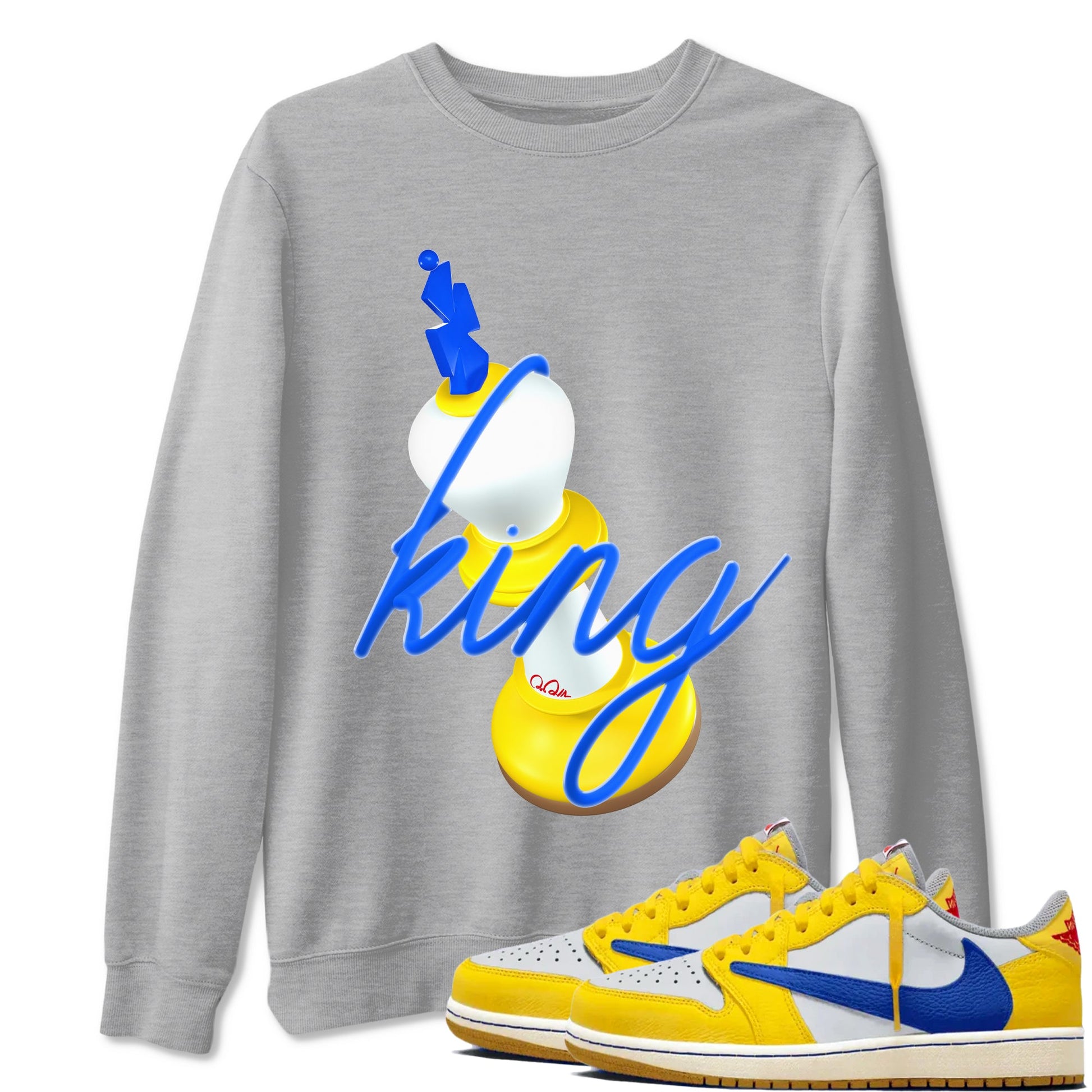 1s Travis Scott Canary shirt to match jordans 3D King sneaker tees Air Jordan 1 Travis Scott Canary SNRT Sneaker Release Tees unisex cotton Heather Grey 1 crew neck shirt