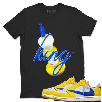 1s Travis Scott Canary shirt to match jordans 3D King sneaker tees Air Jordan 1 Travis Scott Canary SNRT Sneaker Release Tees unisex cotton Black 1 crew neck shirt