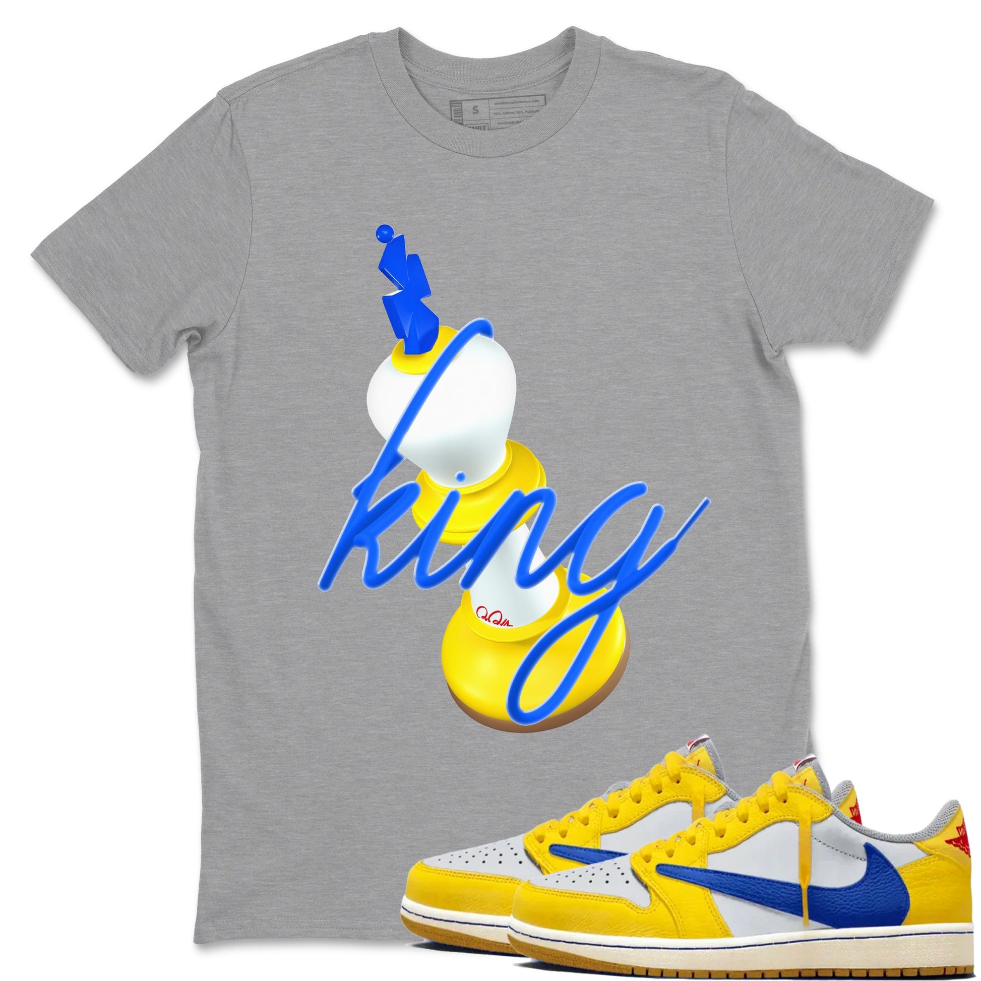 1s Travis Scott Canary shirt to match jordans 3D King sneaker tees Air Jordan 1 Travis Scott Canary SNRT Sneaker Release Tees unisex cotton Heather Grey 1 crew neck shirt