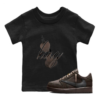 Air Jordan 1 Travis Scott Velvet Brown shirts to match jordans 3D King sneaker match tees Travis Scott x Air Jordan 1 Low OG Velvet Brown best t shirts to wear with jordans SNRT Sneaker Tees Youth Baby Black 1 tee