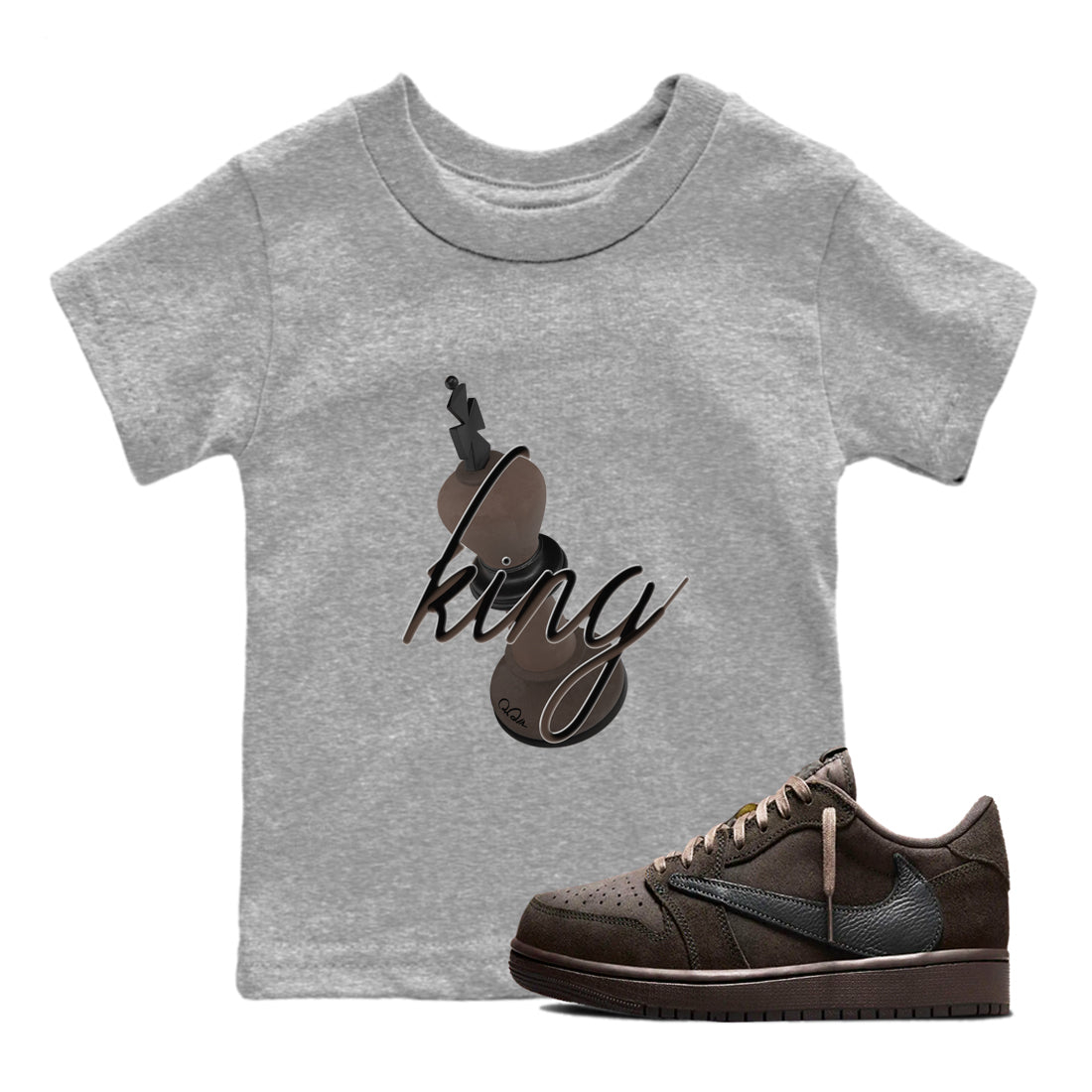 Air Jordan 1 Travis Scott Velvet Brown shirts to match jordans 3D King sneaker match tees Travis Scott x Air Jordan 1 Low OG Velvet Brown best t shirts to wear with jordans SNRT Sneaker Tees Youth Baby Heather Grey 1 tee