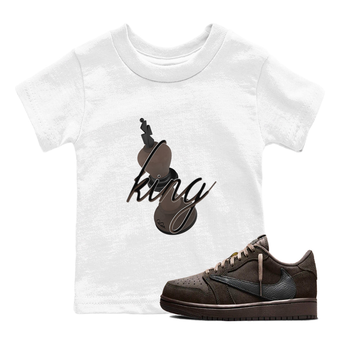 Air Jordan 1 Travis Scott Velvet Brown shirts to match jordans 3D King sneaker match tees Travis Scott x Air Jordan 1 Low OG Velvet Brown best t shirts to wear with jordans SNRT Sneaker Tees Youth Baby White 1 tee