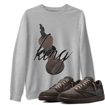 Air Jordan 1 Travis Scott Velvet Brown shirts to match jordans 3D King sneaker match tees Travis Scott x Air Jordan 1 Low OG Velvet Brown best t shirts to wear with jordans SNRT Sneaker Tees unisex cotton Heather Grey 1 shirts