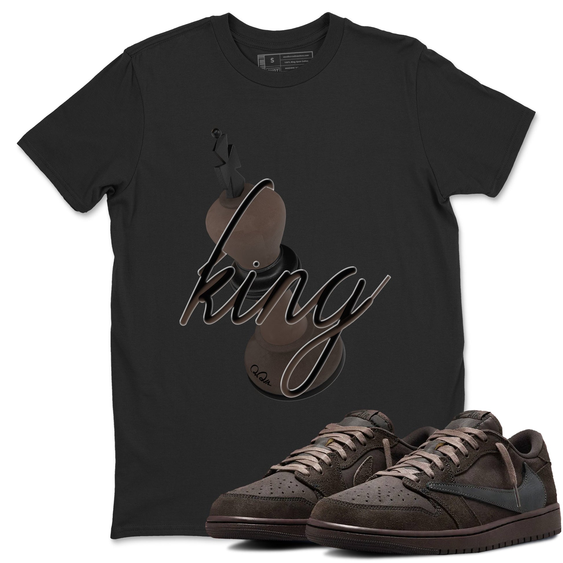 Air Jordan 1 Travis Scott Velvet Brown shirts to match jordans 3D King sneaker match tees Travis Scott x Air Jordan 1 Low OG Velvet Brown best t shirts to wear with jordans SNRT Sneaker Tees unisex cotton Black 1 shirts