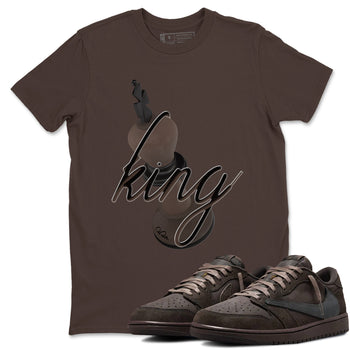 Air Jordan 1 Travis Scott Velvet Brown shirts to match jordans 3D King sneaker match tees Travis Scott x Air Jordan 1 Low OG Velvet Brown best t shirts to wear with jordans SNRT Sneaker Tees unisex cotton Dark Chocolate 1 shirts