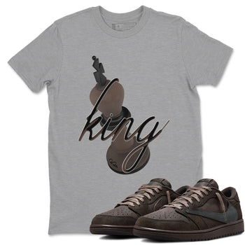 Air Jordan 1 Travis Scott Velvet Brown shirts to match jordans 3D King sneaker match tees Travis Scott x Air Jordan 1 Low OG Velvet Brown best t shirts to wear with jordans SNRT Sneaker Tees unisex cotton Heather Grey 1 shirts
