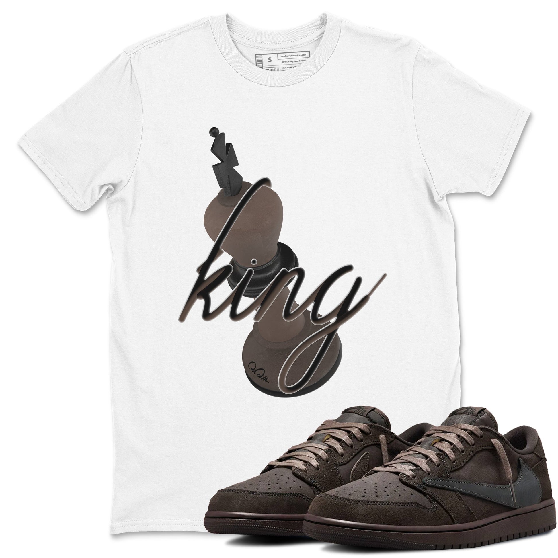 Air Jordan 1 Travis Scott Velvet Brown shirts to match jordans 3D King sneaker match tees Travis Scott x Air Jordan 1 Low OG Velvet Brown best t shirts to wear with jordans SNRT Sneaker Tees unisex cotton White 1 shirts