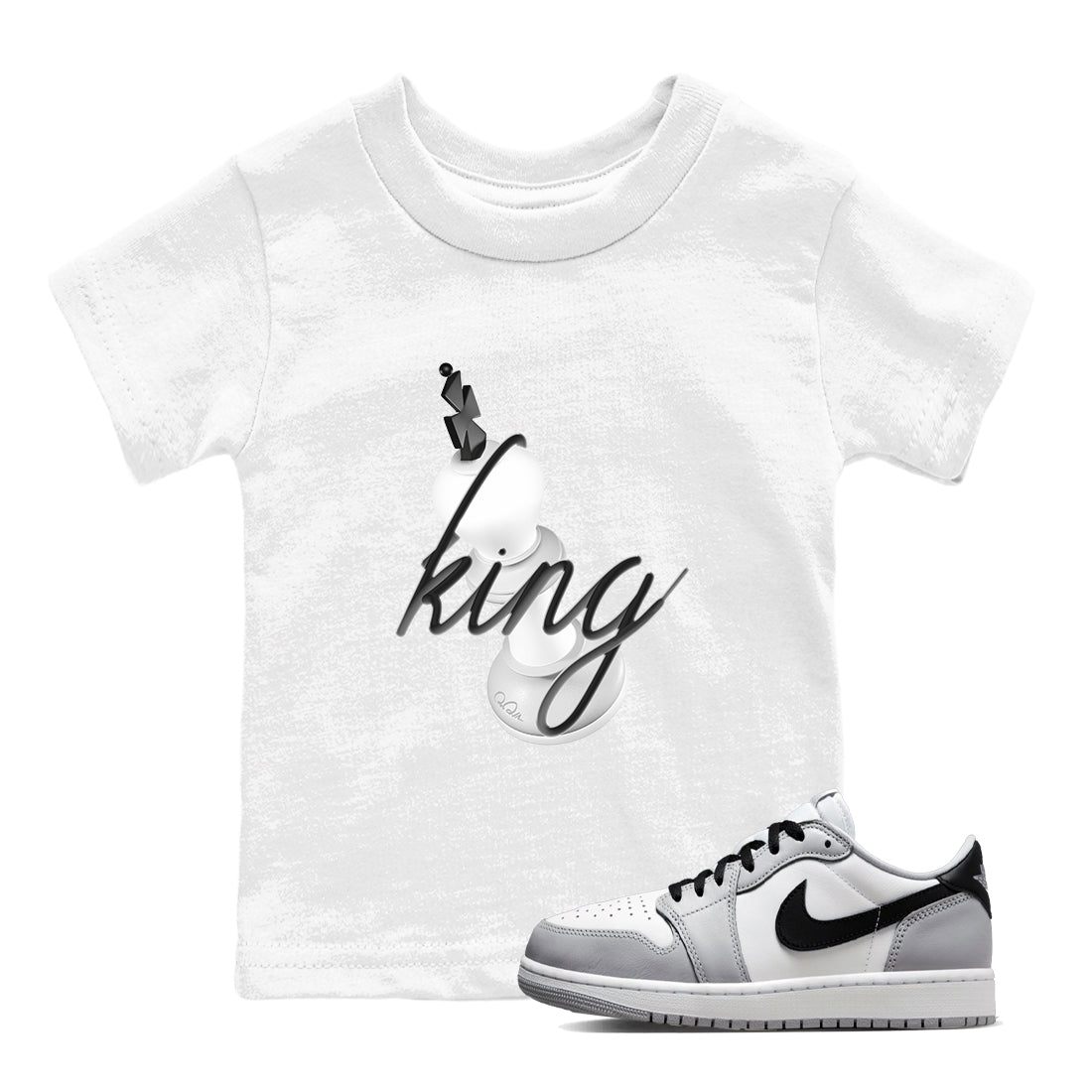 1s Wolf Grey shirts to match jordans 3D King sneaker match tees Air Jordan 1 Wolf Grey SNRT Sneaker Tees streetwear brand Baby and Youth White 1 cotton tee