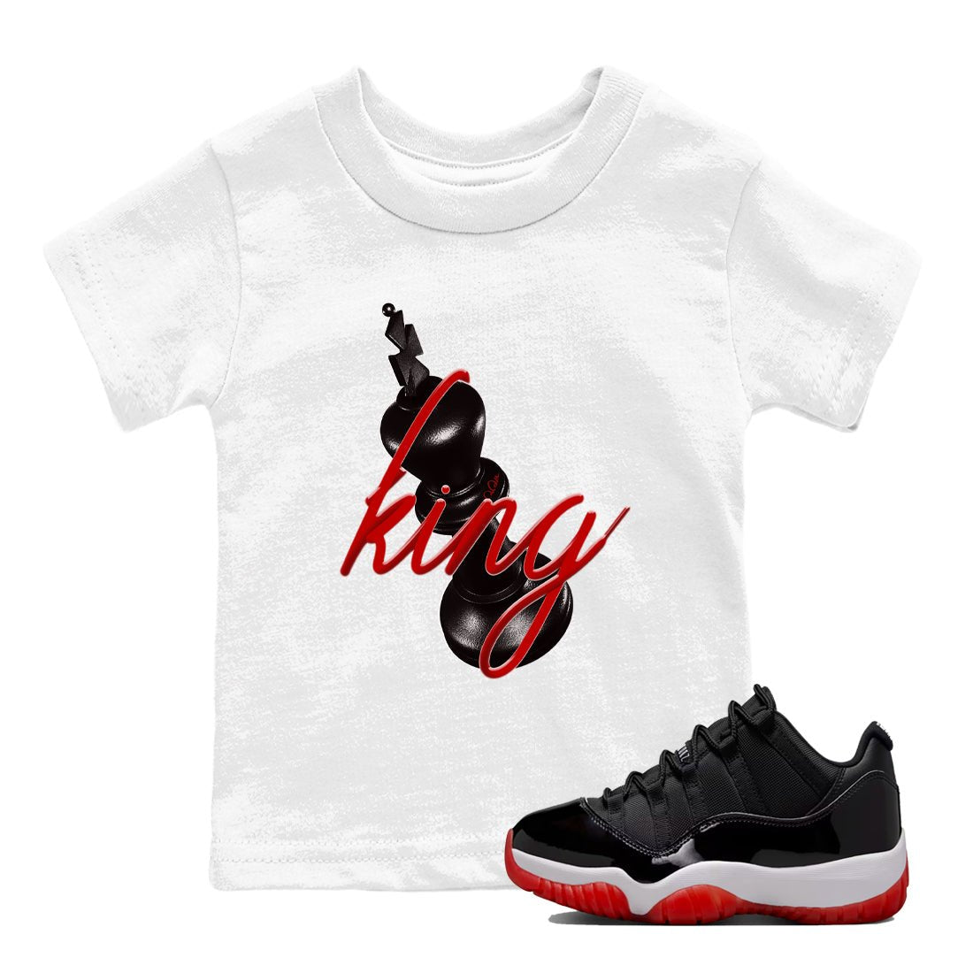 Jordan 11 Low Bred t-shirts to match jordans 3d King sneaker match tees Air Jordan 11 Bred graphic tee for sneakerheads SNRT Sneaker Tees Youth Baby White 1 tee