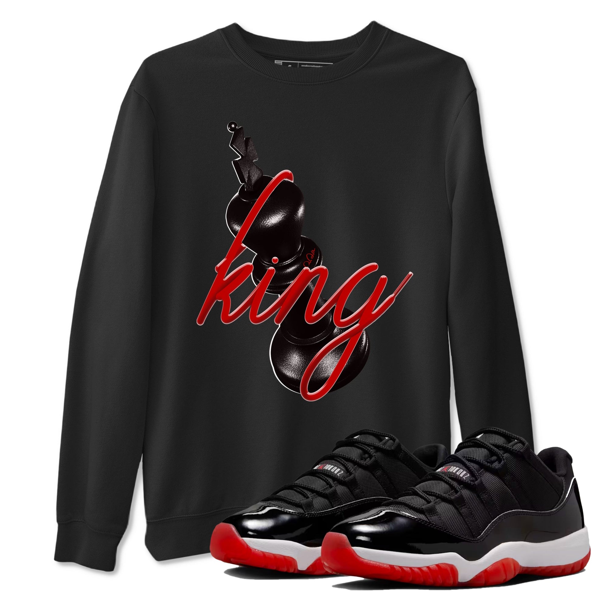 Jordan 11 Low Bred t-shirts to match jordans 3d King sneaker match tees Air Jordan 11 Bred graphic tee for sneakerheads SNRT Sneaker Tees unisex cotton Black 1 shirts